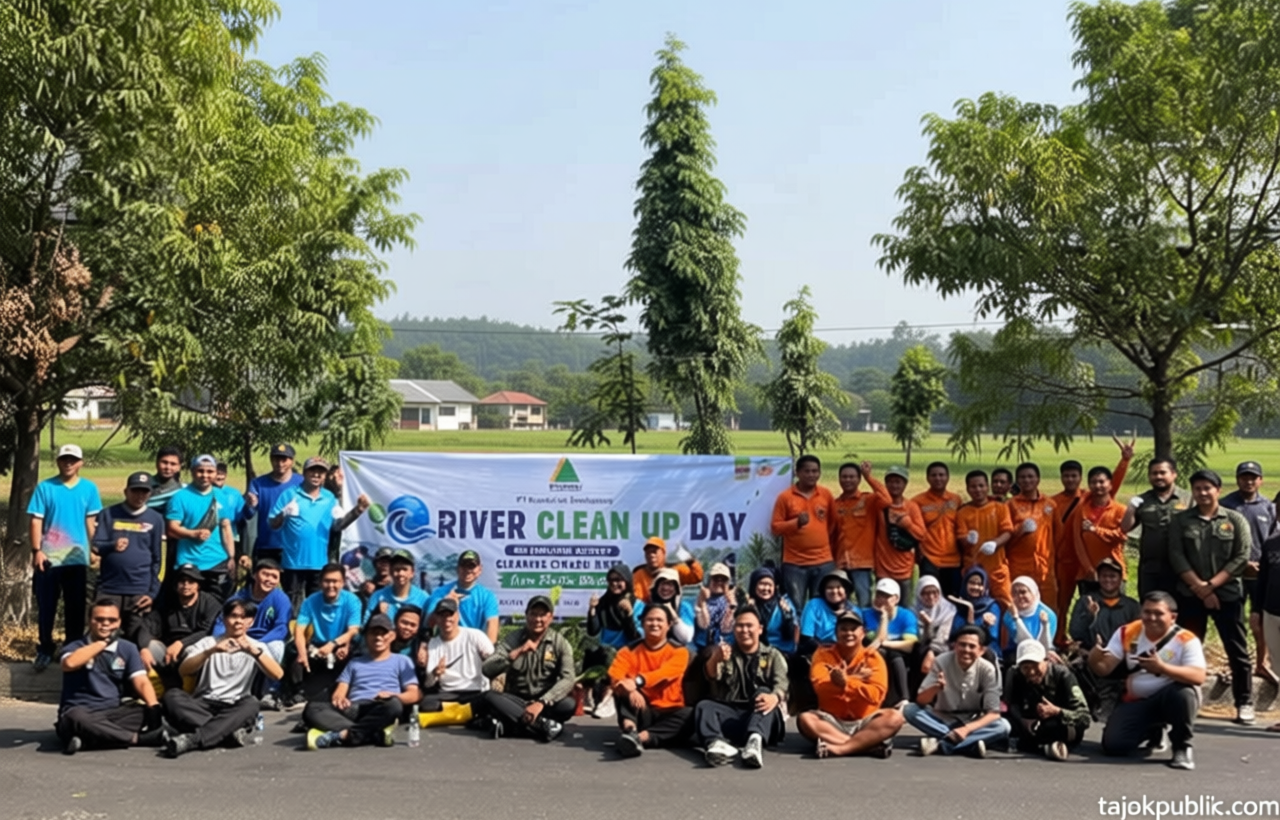 DLH Bekasi Bersih-bersih Sampah Plastik dan Tanam Pohon di Sungai Cikadu